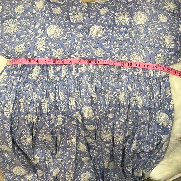 NWT Dolma Midi Dress blue ivory cotton print flowy bohemian L XL cool comfy - Picture 5 of 12